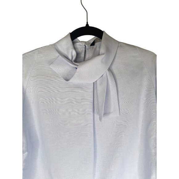 2/$30 Zara Basic Blue Blouse XS Long Sleeve Button Cuff Bow Tie Neck - Picture 5 of 14